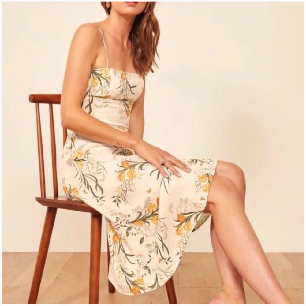 Reformation Peach Aurora Floral Printed Long Midi Dress